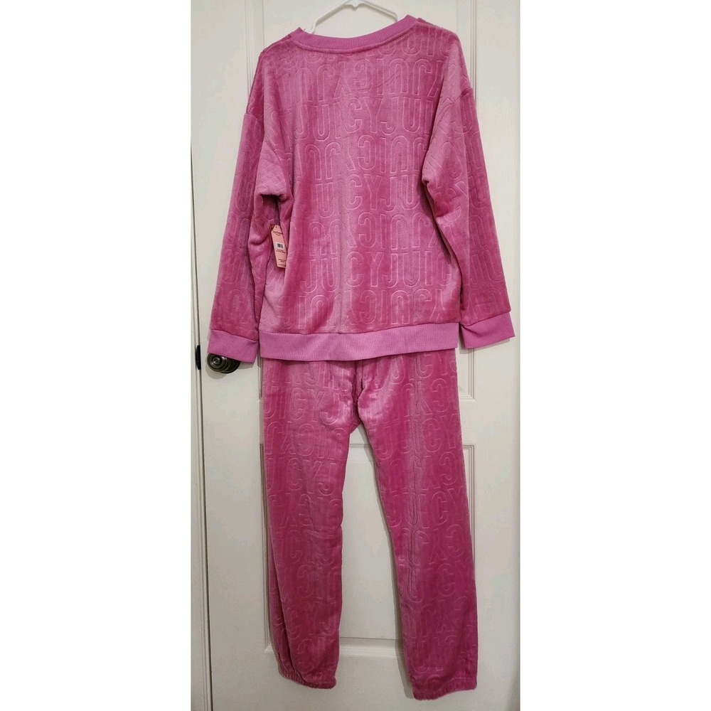 Juicy Couture Pink Plush Velour Lounge Set Embossed Logo 2 Pc Women XL NWT - Picture 2 of 11